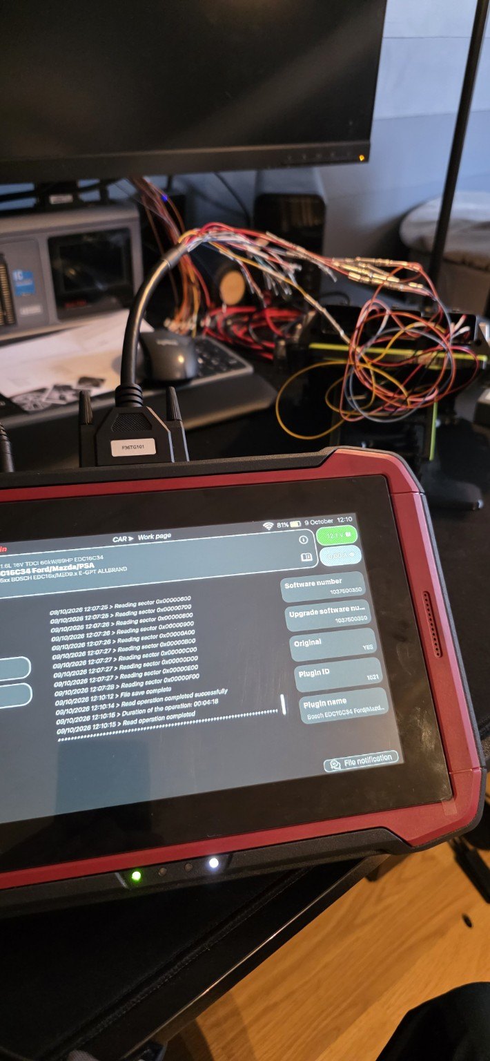 TheGenius viser fullført lesing av Bosch EDC16C34 på benk