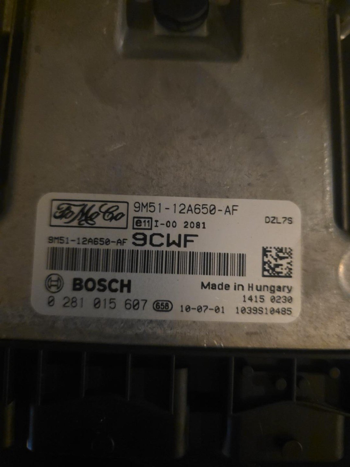 Ford Bosch-motorstyring med delenummer 9M51-12A650-AF og 0281015607